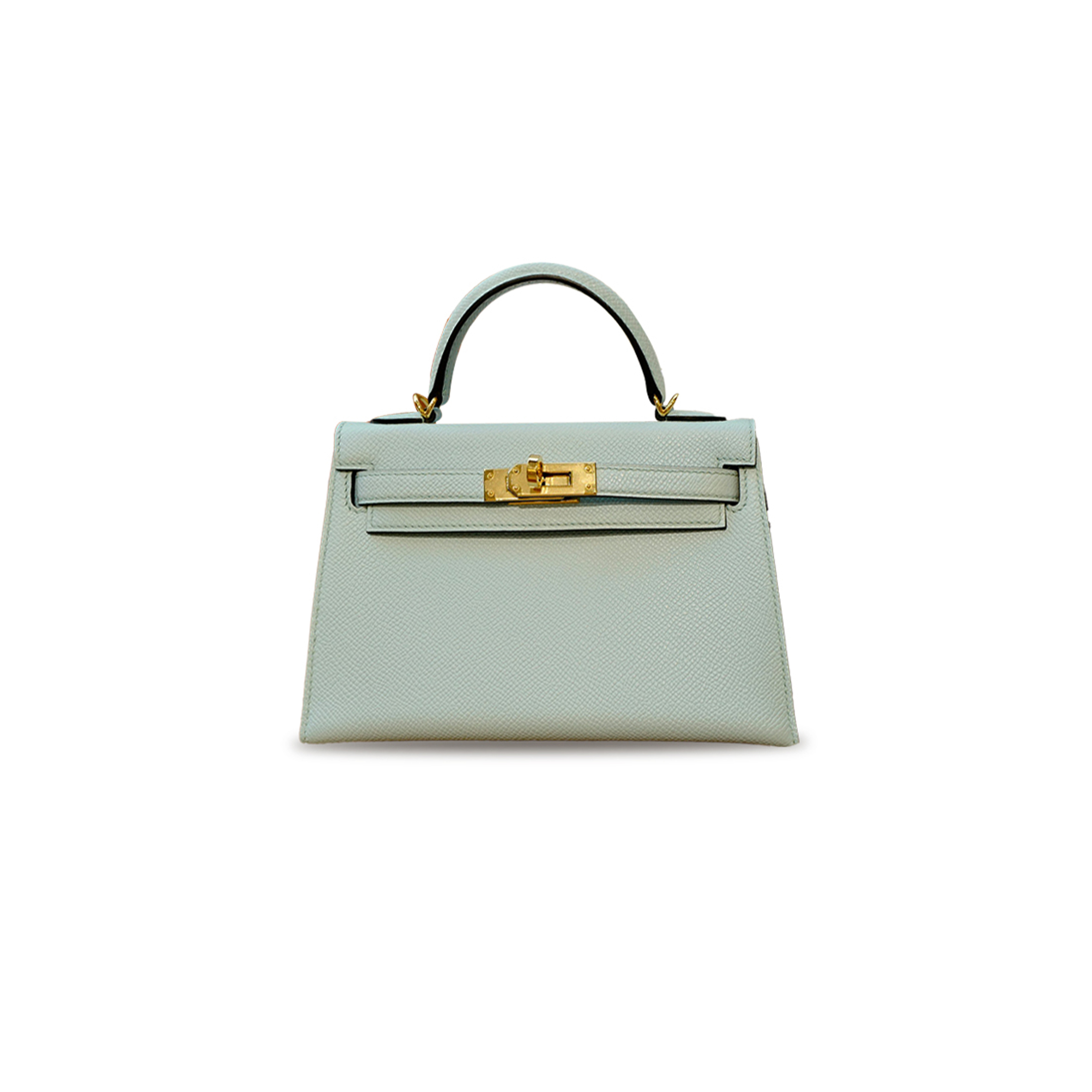 HERMÈS MINI KELLY II EPSOM BREEZE BLUE GOLD BUCKLE (19*12*5.5cm)